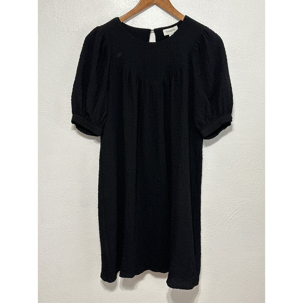 Evereve Babydoll Dress Puff Sleeve S Black Waffle Texture Dark Coquette